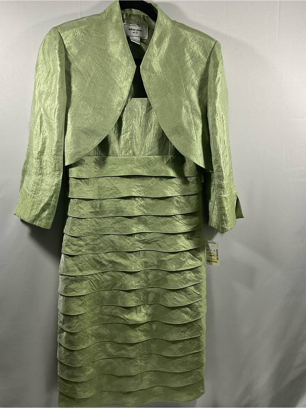 Willow Glenn Light Green Tiered Dress with Cropped Jacket